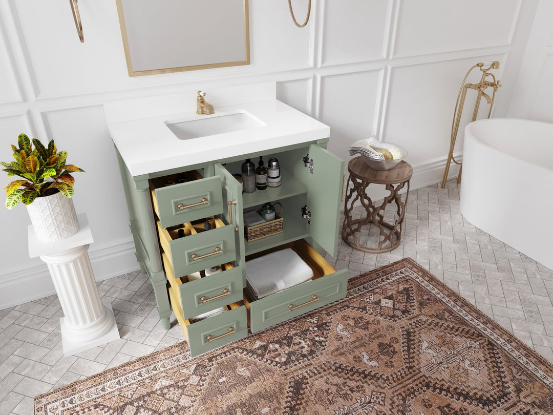 Aberdeen 36 in. W x 22 in. D Center Sink Bathroom Vanity | 
              
                Evergreen
                
                  
             - ABD_EGN_WHQZ_36CR - photo №3