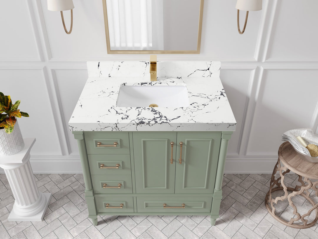 Aberdeen 36 in. W x 22 in. D Center Sink Bathroom Vanity | 
              
                Evergreen
                
                  
             - ABD_EGN_WHQZ_36CR - photo №37