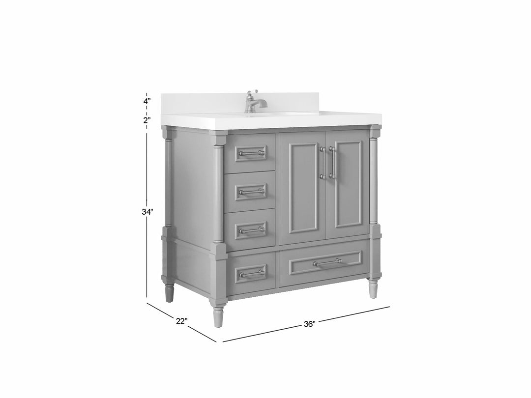 Aberdeen 36 in. W x 22 in. D Center Sink Bathroom Vanity - Willow Bath and Vanity