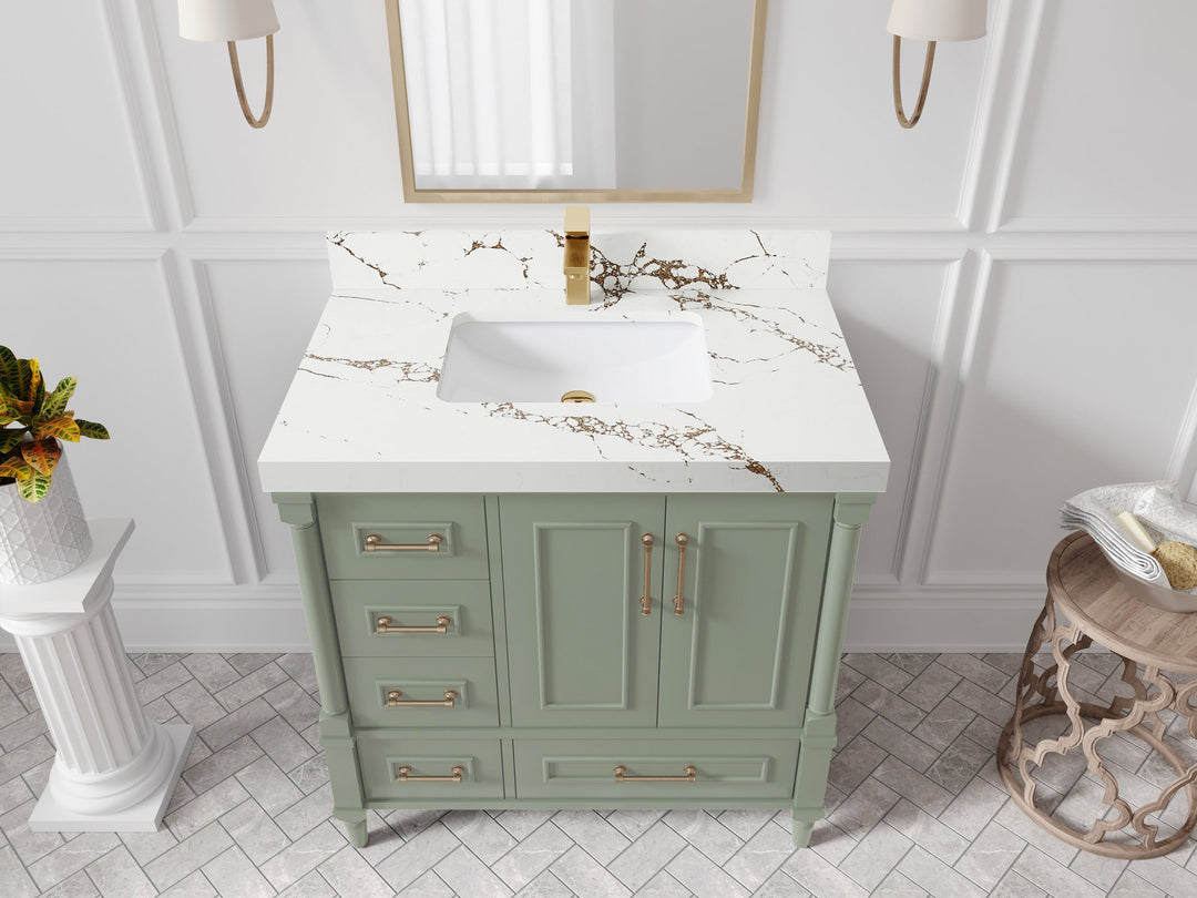 Aberdeen 36 in. W x 22 in. D Center Sink Bathroom Vanity | 
              
                Evergreen
                
                  
             - ABD_EGN_WHQZ_36CR - photo №33
