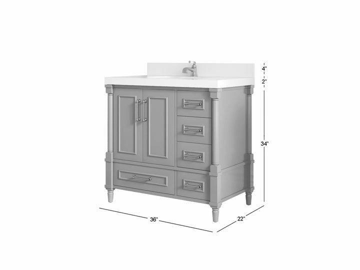 Aberdeen 36 in. W x 22 in. D Center Sink Bathroom Vanity - photo 5