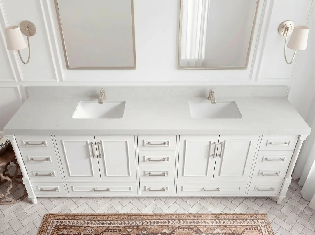 Aberdeen 96 in W x 22 in D Free Standing Double Sink Bathroom Vanity | 
              
                White
                
                  
             - ABD_WH_WHQZ_96D - photo №9