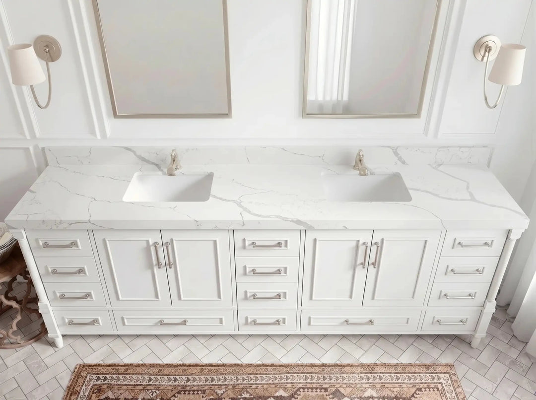 Aberdeen 96 in W x 22 in D Free Standing Double Sink Bathroom Vanity | 
              
                White
                
                  
             - ABD_WH_WHQZ_96D - photo №10