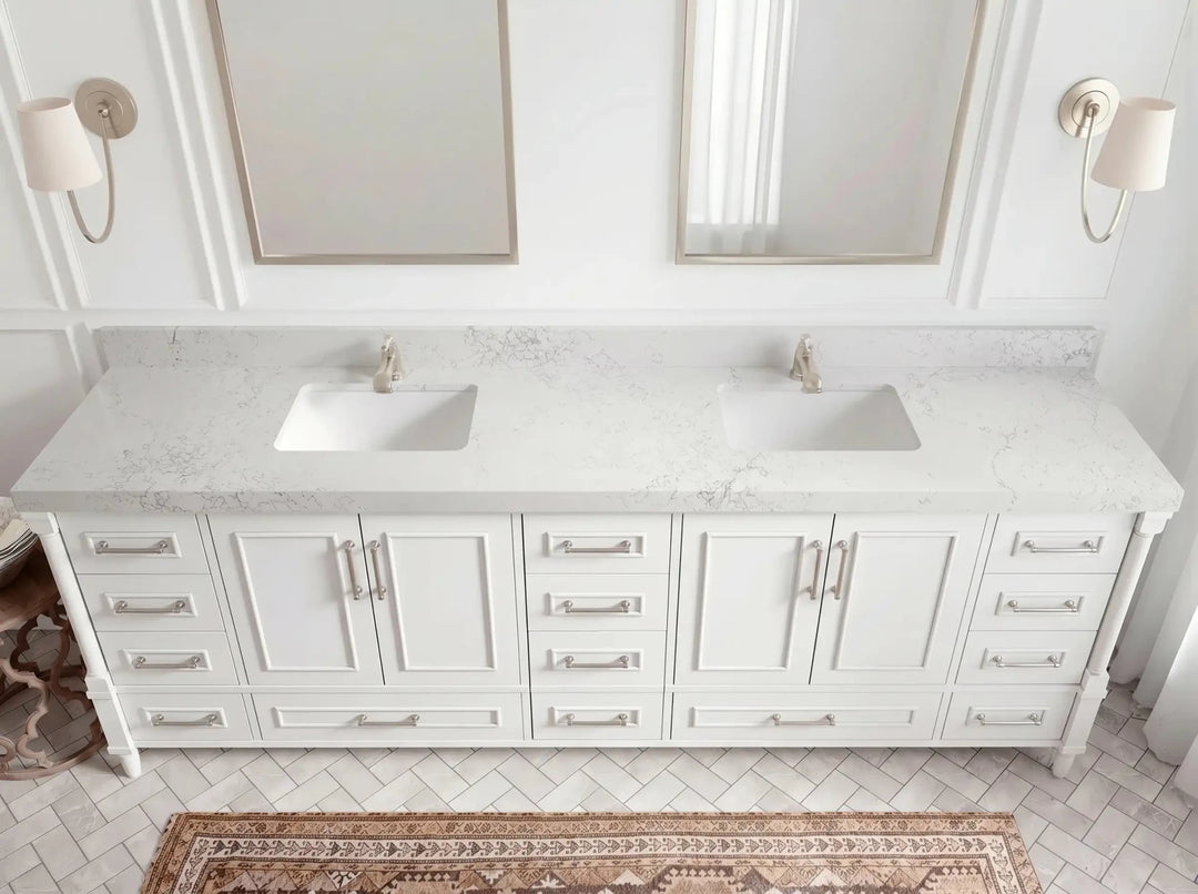 Aberdeen 96 in W x 22 in D Free Standing Double Sink Bathroom Vanity | 
              
                White
                
                  
             - ABD_WH_WHQZ_96D - photo №13