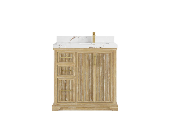 Alys Teak Wood 36 in. W x 22 in. D Right Offset Sink Bathroom Vanity - photo 24