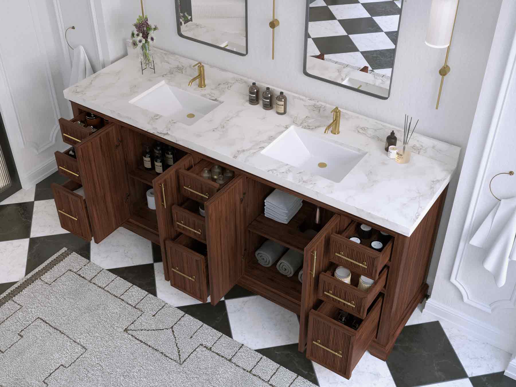 Alys Teak Wood 84 in. W x 22 in. D Double Sink Bathroom Vanity - Willow Bath and Vanity