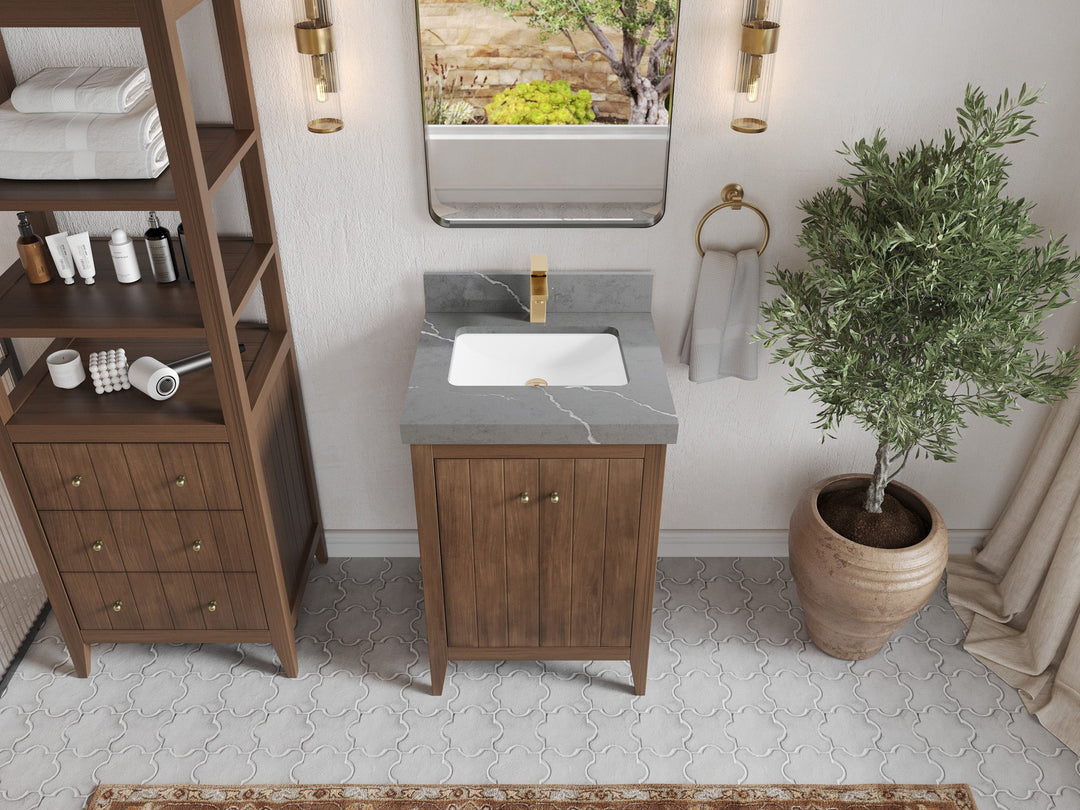 Atlanta Teak Wood 24 in. W x 22 in. D Single Sink Bathroom Vanity - Willow Bath and Vanity
