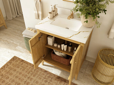 Atlanta Teak Wood 30 in. W x 22 in. D Single Sink Bathroom Vanity - Willow Bath and Vanity