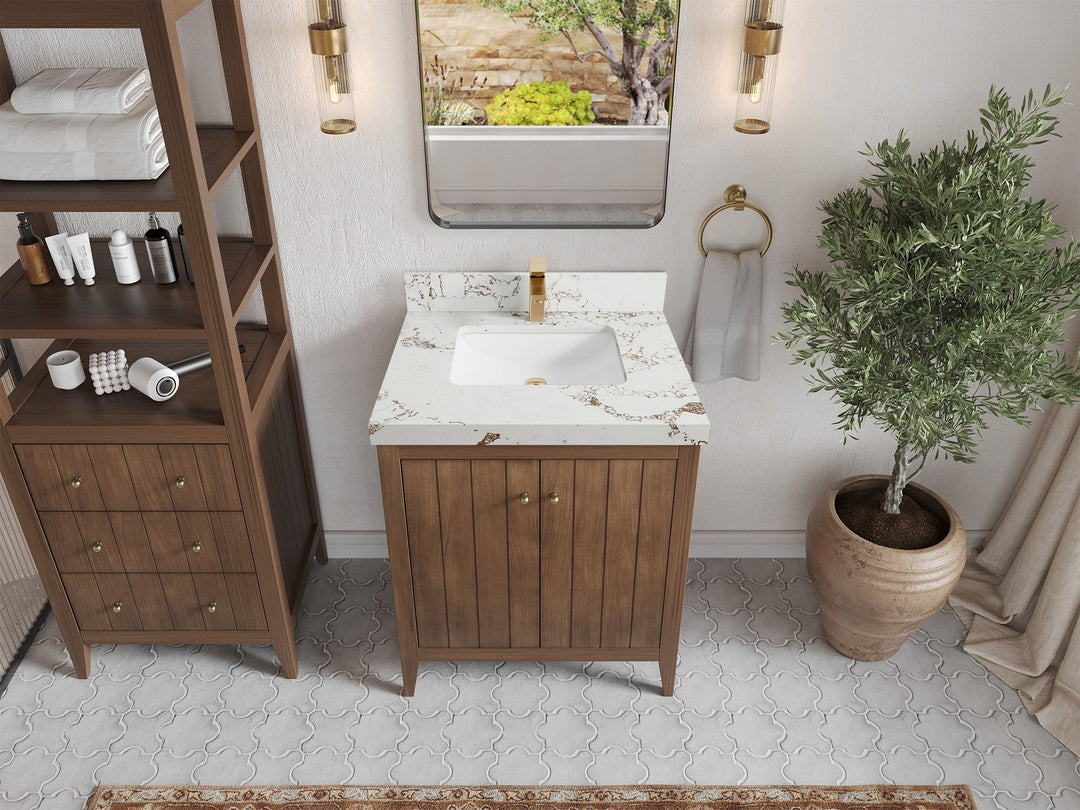 Atlanta Teak Wood 30 in. W x 22 in. D Single Sink Bathroom Vanity - Willow Bath and Vanity