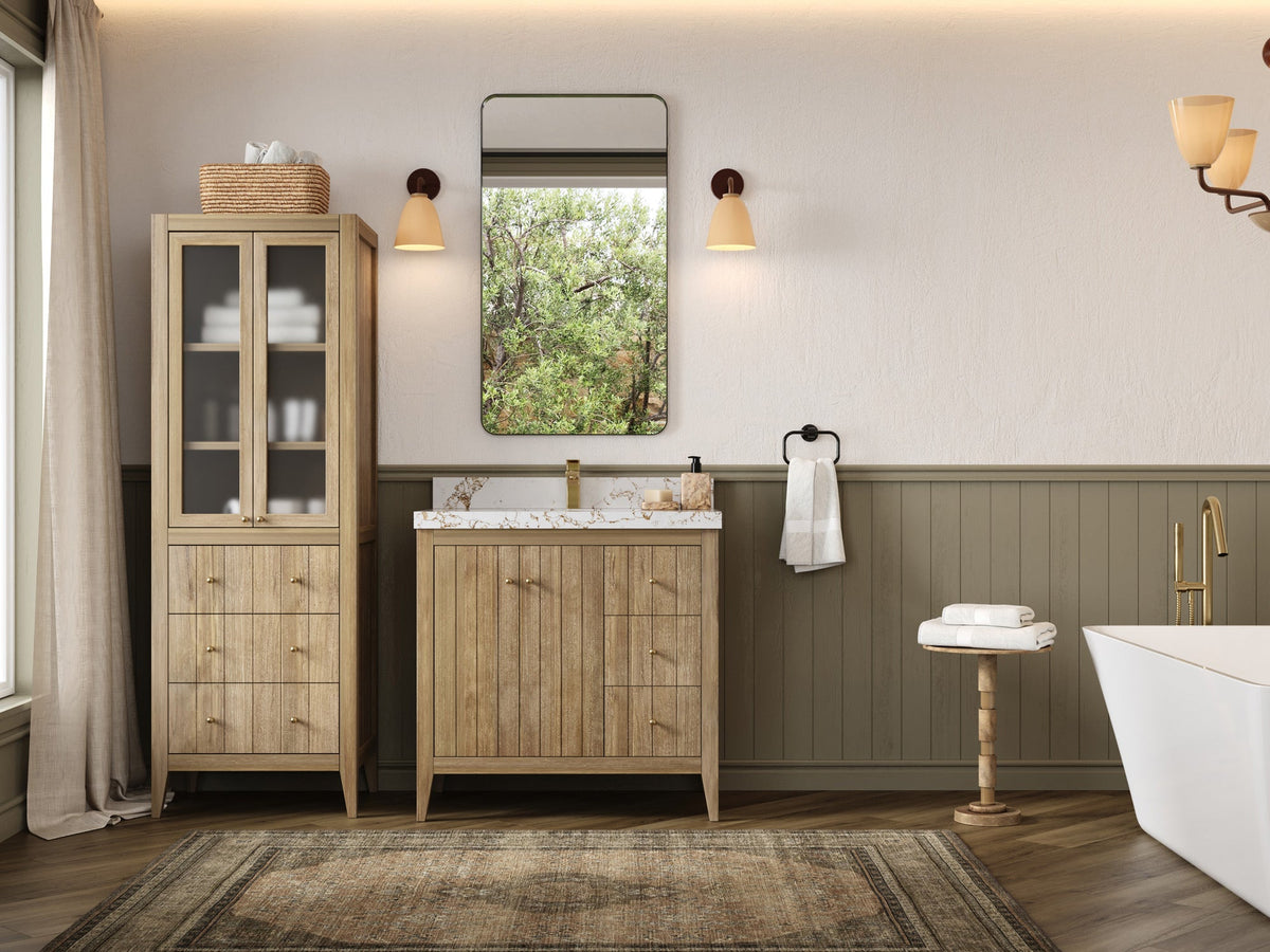 Atlanta Teak Wood 36 in. W x 22 in. D Center Sink Bathroom Vanity - Willow Bath and Vanity