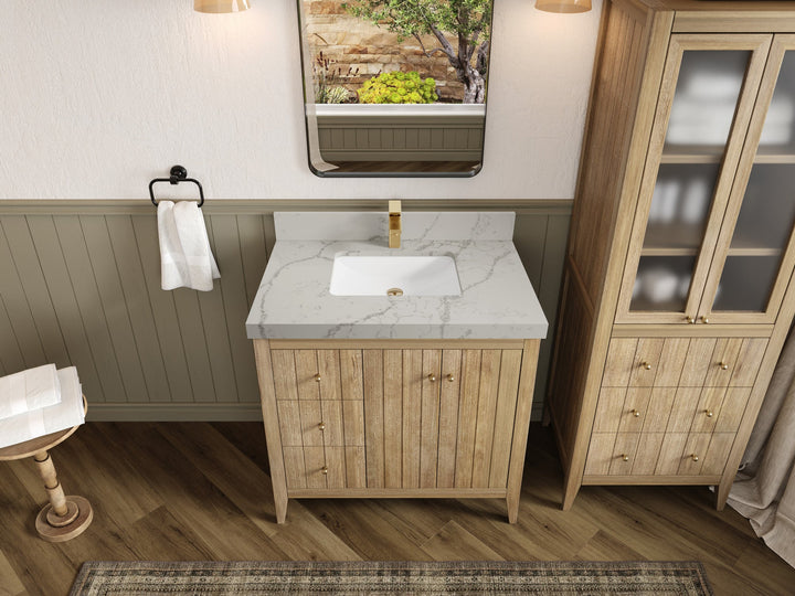 Atlanta Teak Wood 36 in. W x 22 in. D Center Sink Bathroom Vanity - photo 42