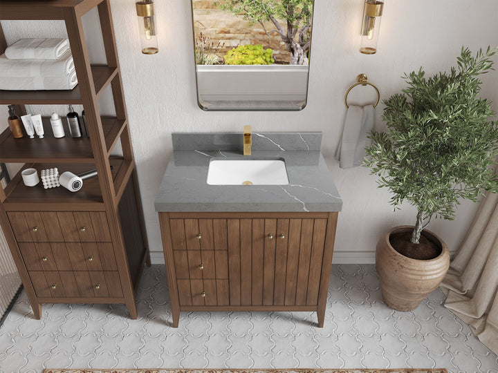 Atlanta Teak Wood 36 in. W x 22 in. D Center Sink Bathroom Vanity - photo 32