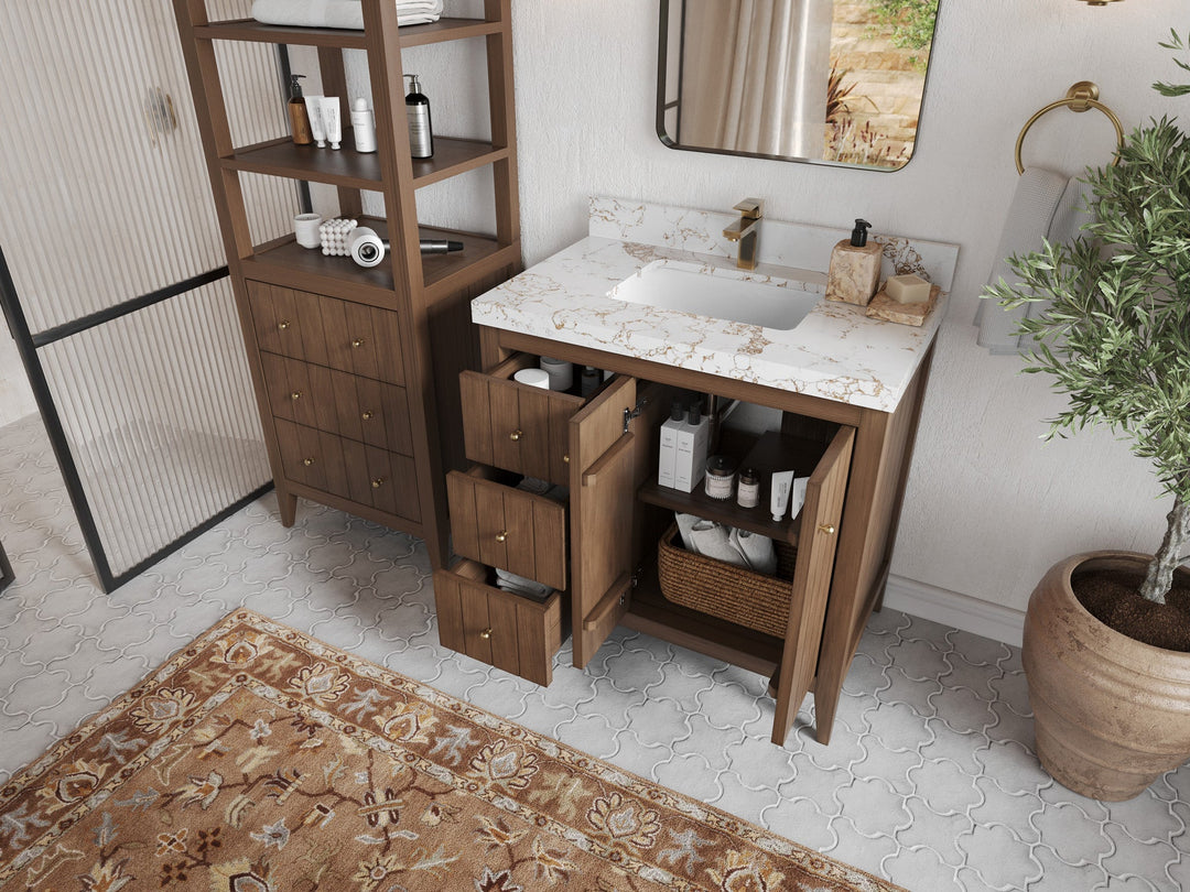 Atlanta Teak Wood 36 in. W x 22 in. D Center Sink Bathroom Vanity - Willow Bath and Vanity