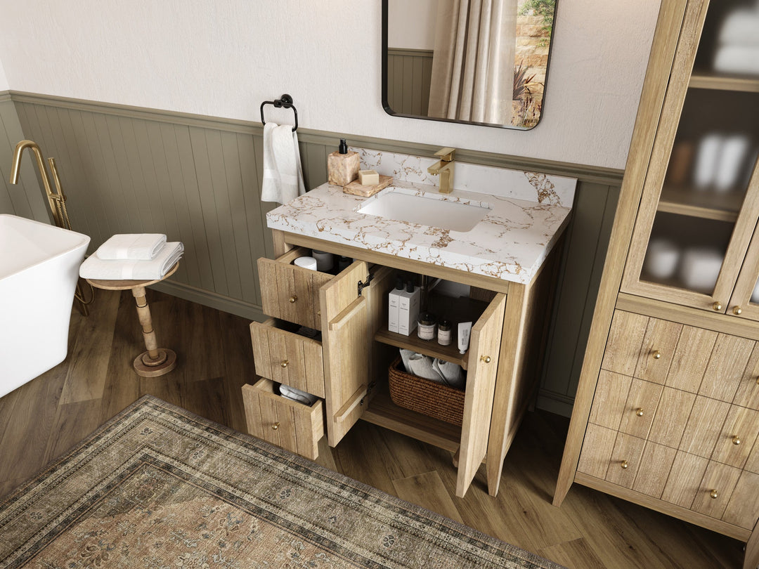 Atlanta Teak Wood 36 in. W x 22 in. D Center Sink Bathroom Vanity - Willow Bath and Vanity