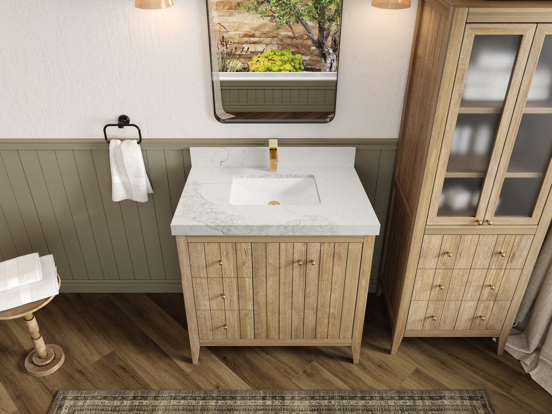 Atlanta Teak Wood 36 in. W x 22 in. D Center Sink Bathroom Vanity - Willow Bath and Vanity