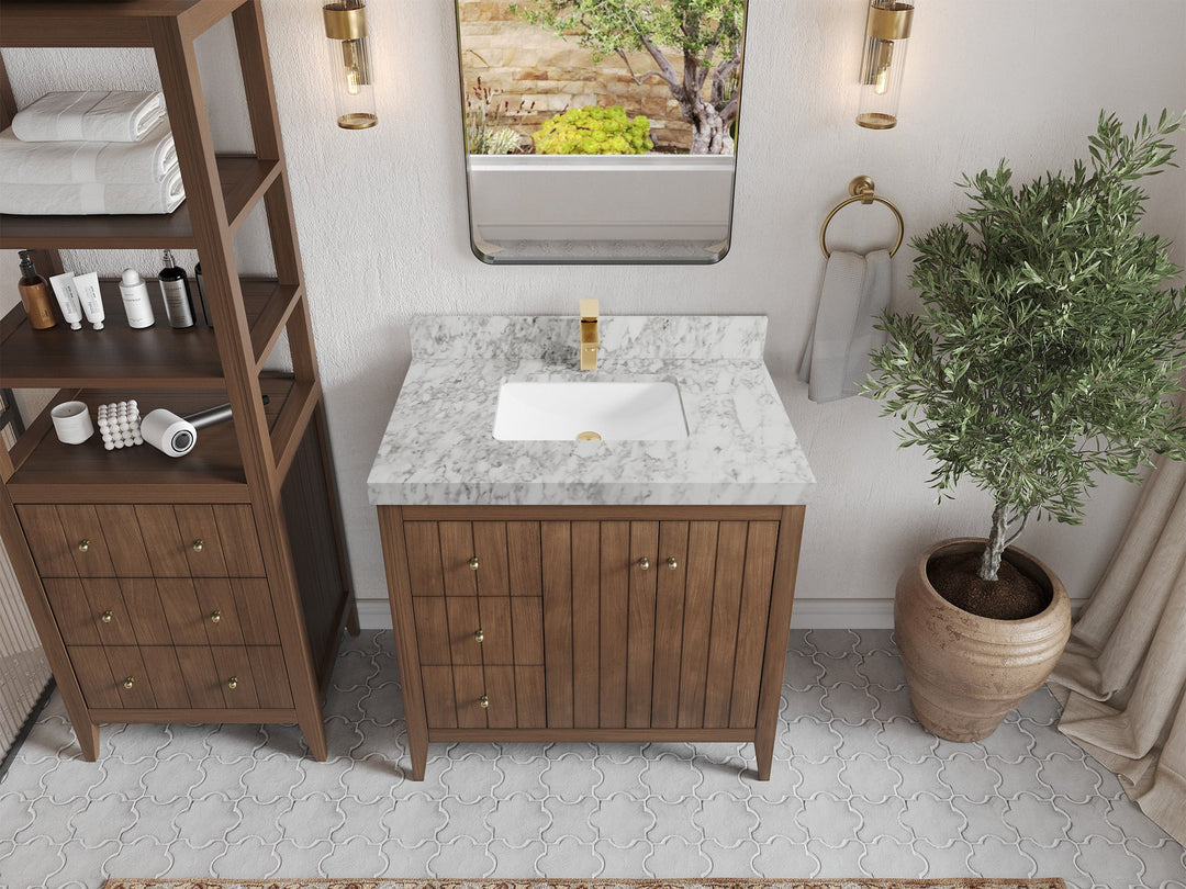 Atlanta Teak Wood 36 in. W x 22 in. D Center Sink Bathroom Vanity - Willow Bath and Vanity