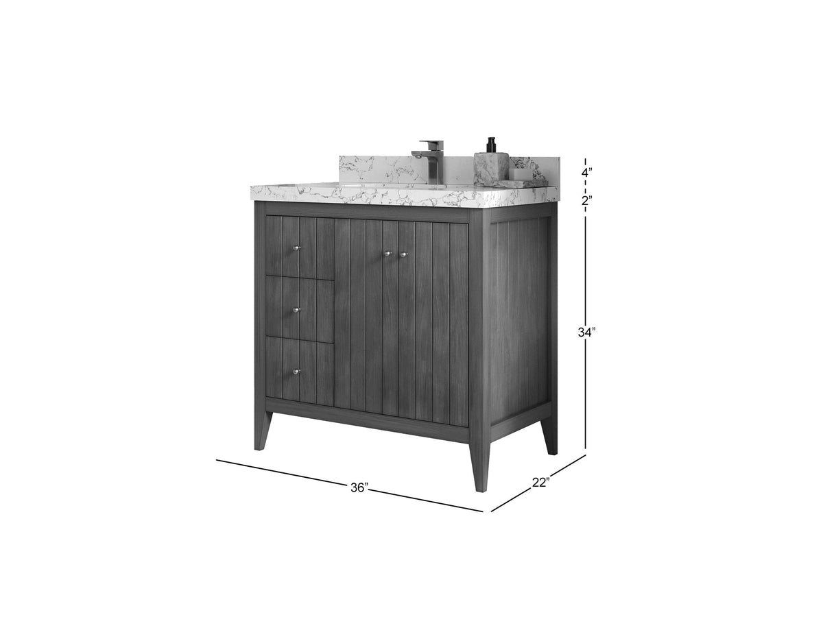 Atlanta Teak Wood 36 in. W x 22 in. D Center Sink Bathroom Vanity - Willow Bath and Vanity