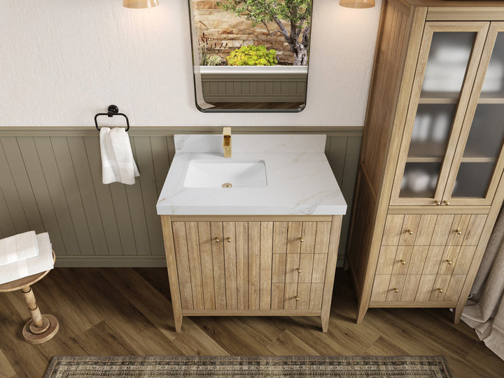Atlanta Teak Wood 36 in. W x 22 in. D Left Offset Sink Bathroom Vanity - photo 22