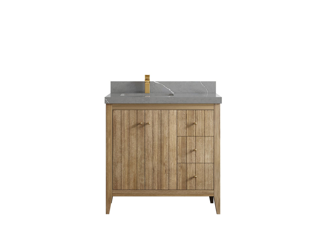 Atlanta Teak Wood 36 in. W x 22 in. D Left Offset Sink Bathroom Vanity - Willow Bath and Vanity