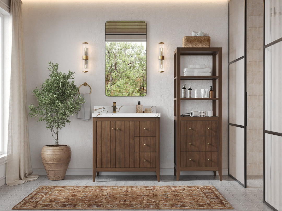 Atlanta Teak Wood 36 in. W x 22 in. D Left Offset Sink Bathroom Vanity - Willow Bath and Vanity