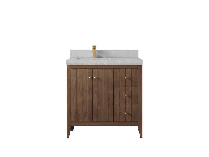 Atlanta Teak Wood 36 in. W x 22 in. D Left Offset Sink Bathroom Vanity - photo 31
