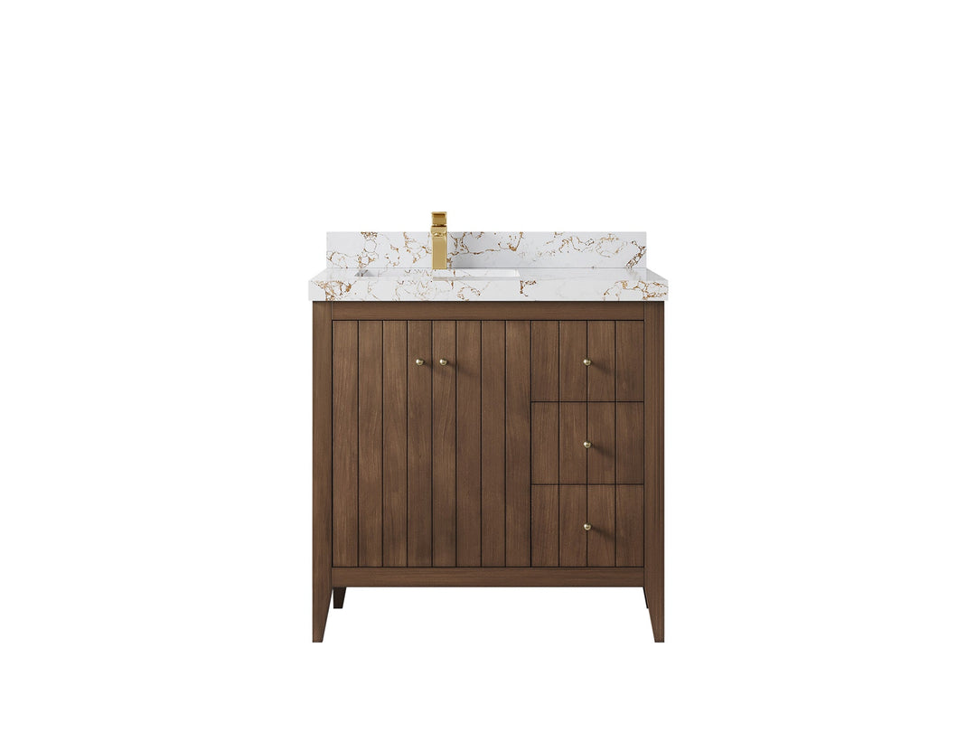 Atlanta Teak Wood 36 in. W x 22 in. D Left Offset Sink Bathroom Vanity - Willow Bath and Vanity