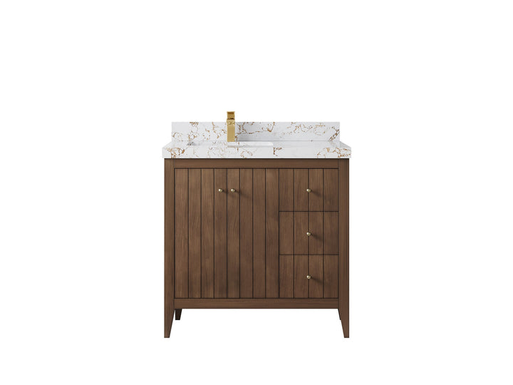 Atlanta Teak Wood 36 in. W x 22 in. D Left Offset Sink Bathroom Vanity - photo 37