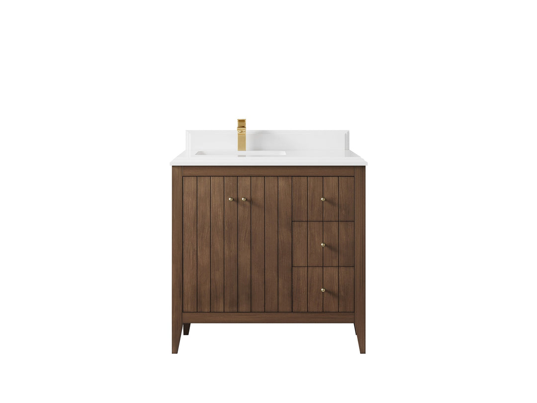 Atlanta Teak Wood 36 in. W x 22 in. D Left Offset Sink Bathroom Vanity - Willow Bath and Vanity