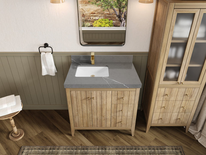 Atlanta Teak Wood 36 in. W x 22 in. D Left Offset Sink Bathroom Vanity - photo 34