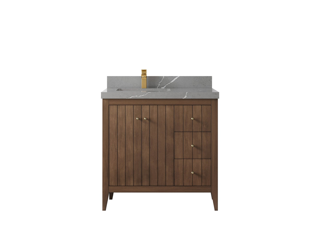 Atlanta Teak Wood 36 in. W x 22 in. D Left Offset Sink Bathroom Vanity - Willow Bath and Vanity