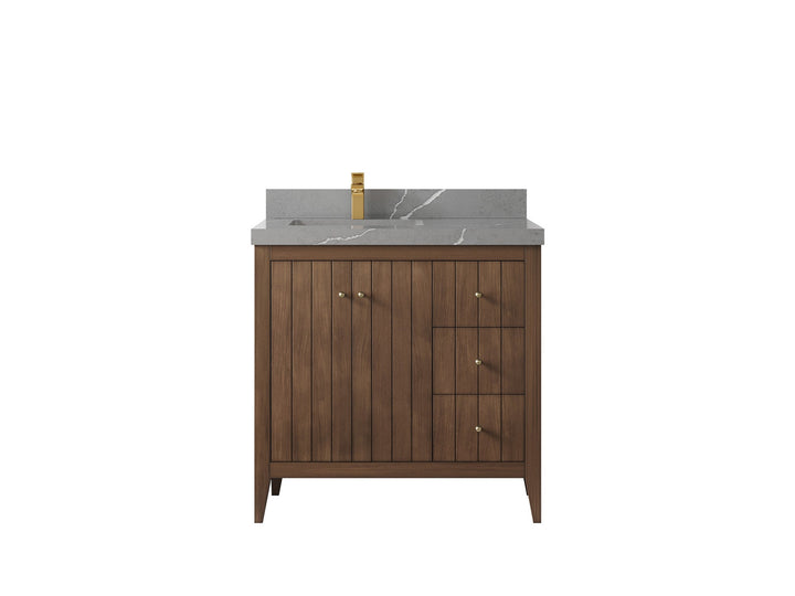 Atlanta Teak Wood 36 in. W x 22 in. D Left Offset Sink Bathroom Vanity - photo 33