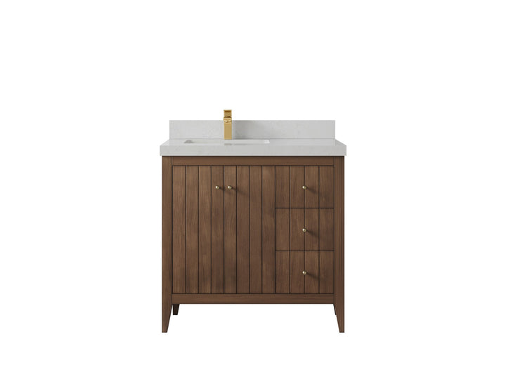 Atlanta Teak Wood 36 in. W x 22 in. D Left Offset Sink Bathroom Vanity - photo 13