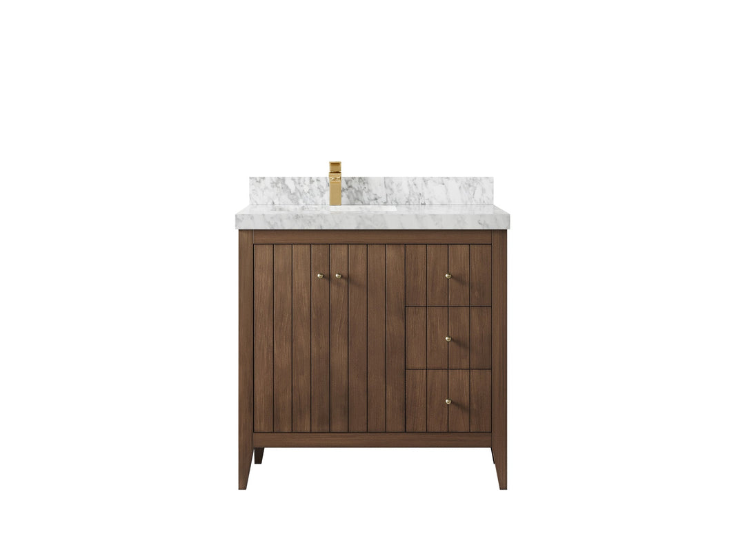 Atlanta Teak Wood 36 in. W x 22 in. D Left Offset Sink Bathroom Vanity - Willow Bath and Vanity