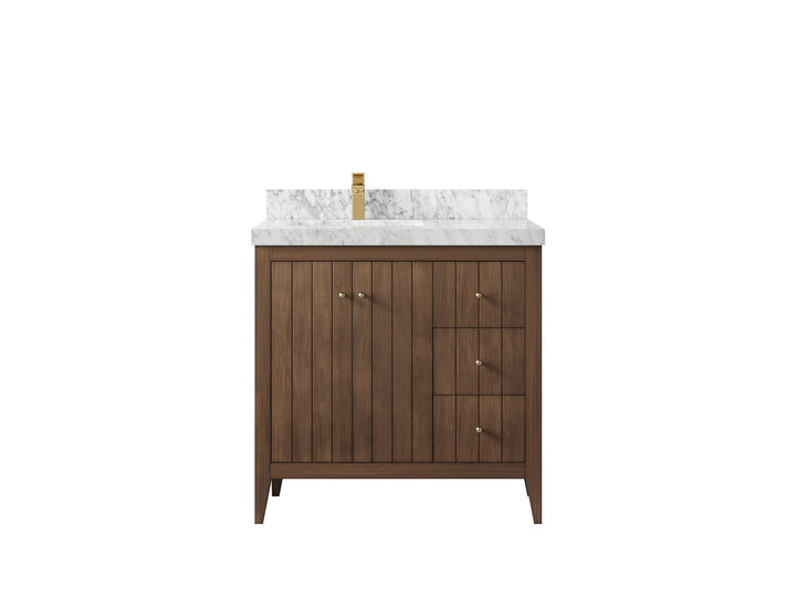 Atlanta Teak Wood 36 in. W x 22 in. D Left Offset Sink Bathroom Vanity - photo 11