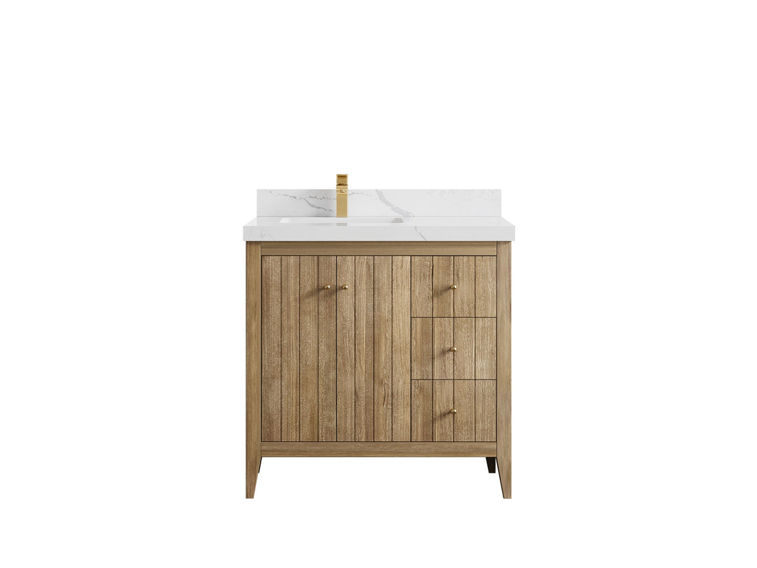 Atlanta Teak Wood 36 in. W x 22 in. D Left Offset Sink Bathroom Vanity - Willow Bath and Vanity