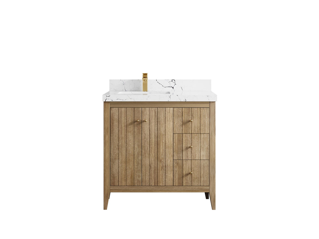 Atlanta Teak Wood 36 in. W x 22 in. D Left Offset Sink Bathroom Vanity - Willow Bath and Vanity