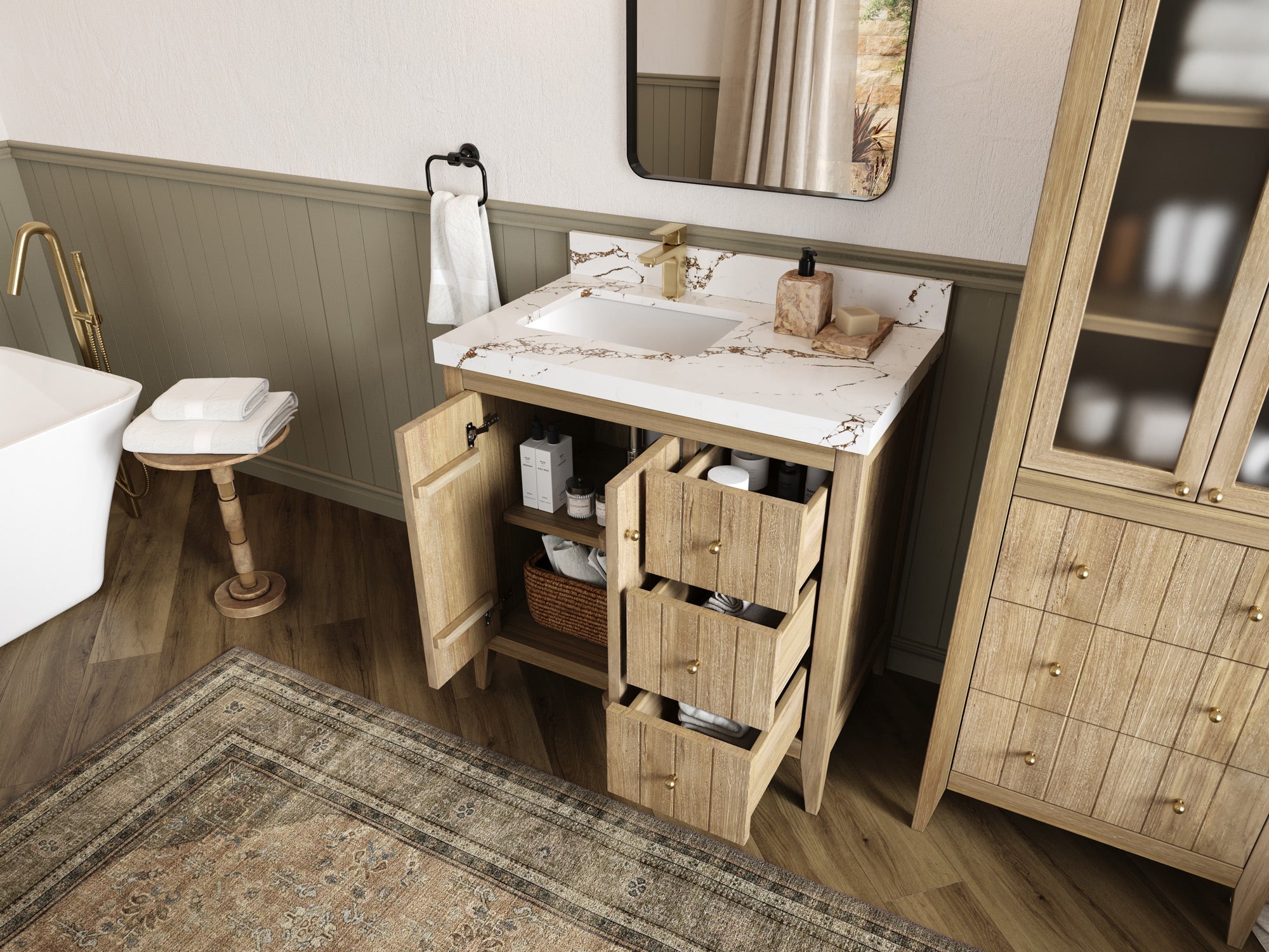 Atlanta Teak Wood 36 in. W x 22 in. D Left Offset Sink Bathroom Vanity - Willow Bath and Vanity