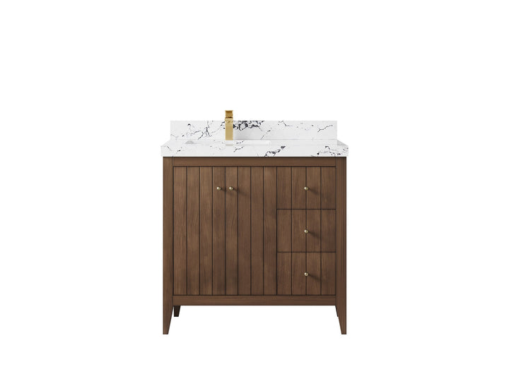 Atlanta Teak Wood 36 in. W x 22 in. D Left Offset Sink Bathroom Vanity - photo 39