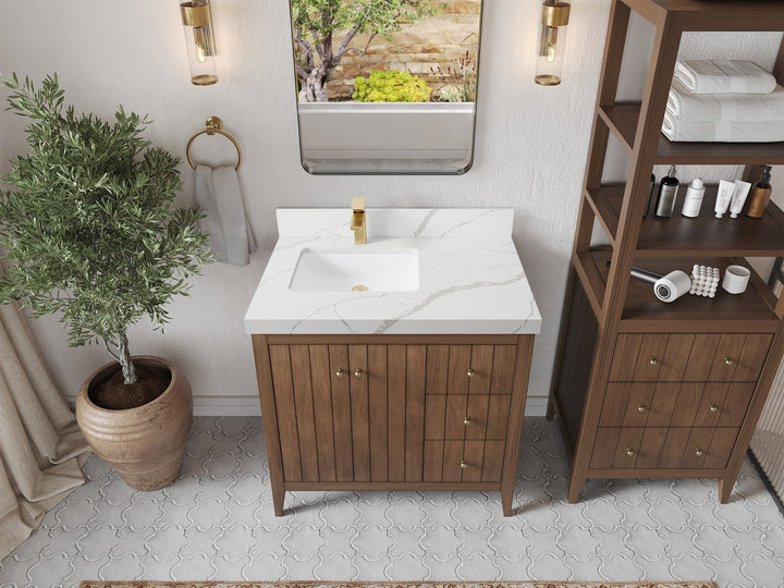 Atlanta Teak Wood 36 in. W x 22 in. D Left Offset Sink Bathroom Vanity - photo 16