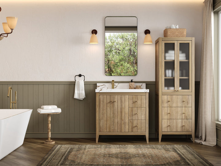 Atlanta Teak Wood 36 in. W x 22 in. D Left Offset Sink Bathroom Vanity - photo 4