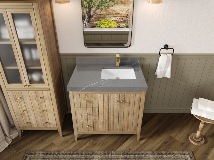 Atlanta Teak Wood 36 in. W x 22 in. D Right Offset Sink Bathroom Vanity - photo 34