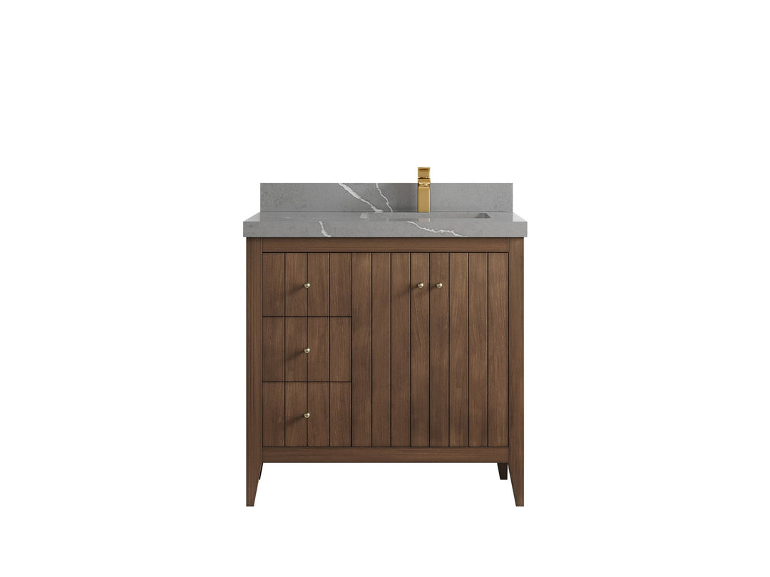Atlanta Teak Wood 36 in. W x 22 in. D Right Offset Sink Bathroom Vanity - Willow Bath and Vanity