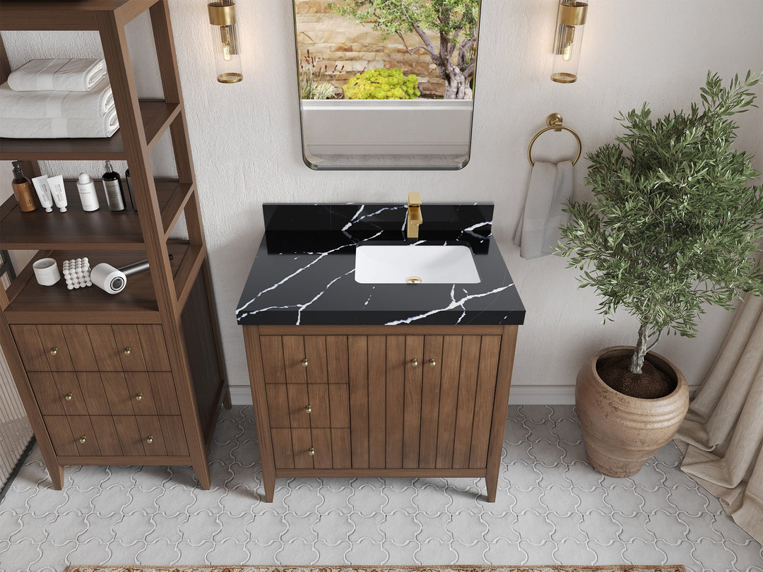 Atlanta Teak Wood 36 in. W x 22 in. D Right Offset Sink Bathroom Vanity - Willow Bath and Vanity