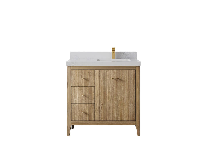 Atlanta Teak Wood 36 in. W x 22 in. D Right Offset Sink Bathroom Vanity - photo 1