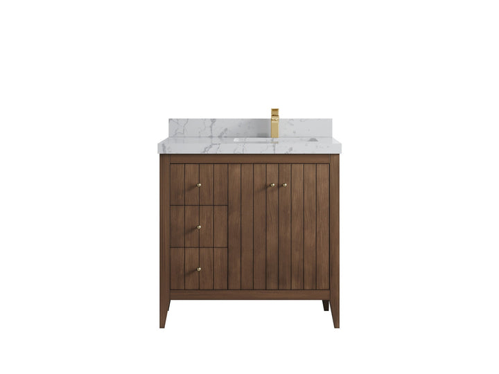 Atlanta Teak Wood 36 in. W x 22 in. D Right Offset Sink Bathroom Vanity - photo 41