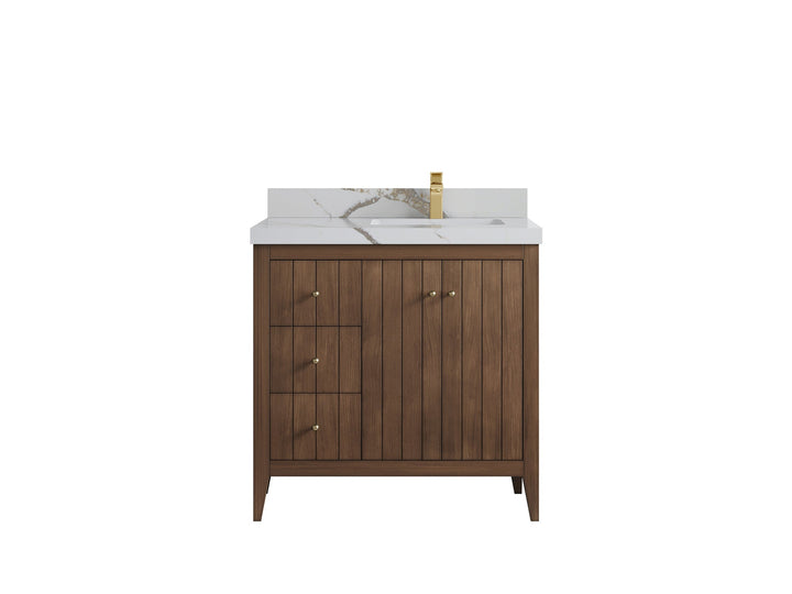 Atlanta Teak Wood 36 in. W x 22 in. D Right Offset Sink Bathroom Vanity - photo 15