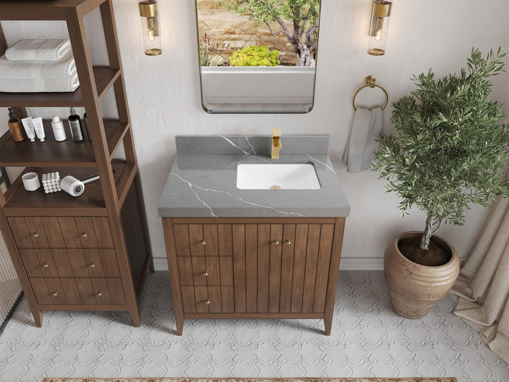 Atlanta Teak Wood 36 in. W x 22 in. D Right Offset Sink Bathroom Vanity - photo 32