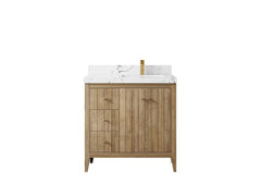 Atlanta Teak Wood 36 in. W x 22 in. D Right Offset Sink Bathroom Vanity - photo 36