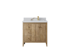 Atlanta Teak Wood 36 in. W x 22 in. D Right Offset Sink Bathroom Vanity - photo 14