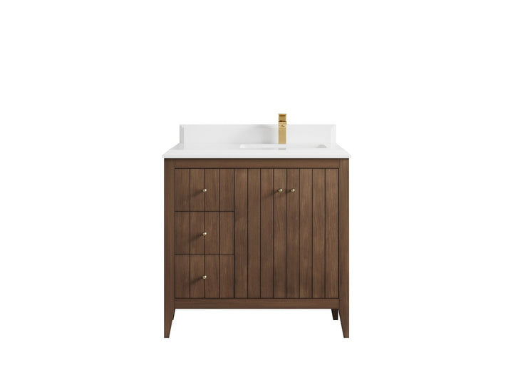 Atlanta Teak Wood 36 in. W x 22 in. D Right Offset Sink Bathroom Vanity - photo 27